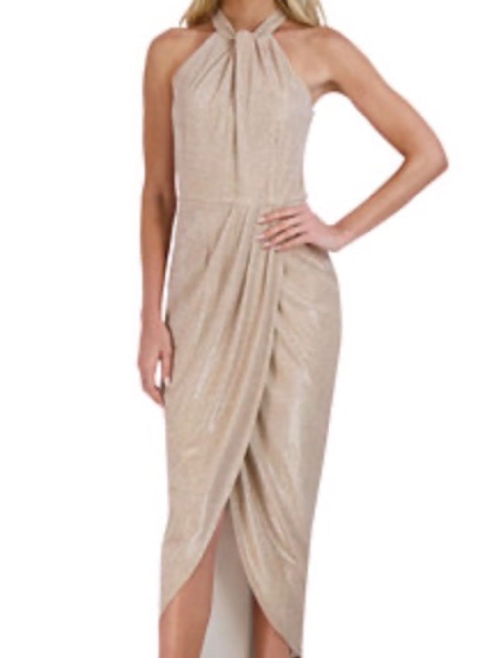 🤩Julia Jordan Gold Knot-Neck Tulip Hem Dress - size 14